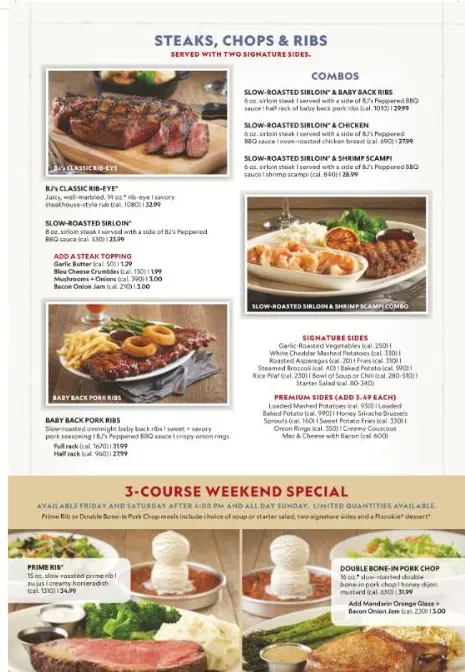 BJ's Restaurant and Brewhouse Orland Park Menu Card